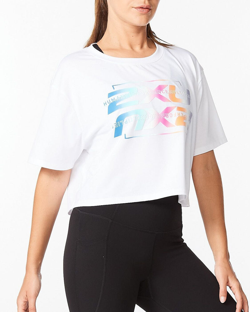 2xu Malaysia Form Crop Tshirt White Ombre Front Angled