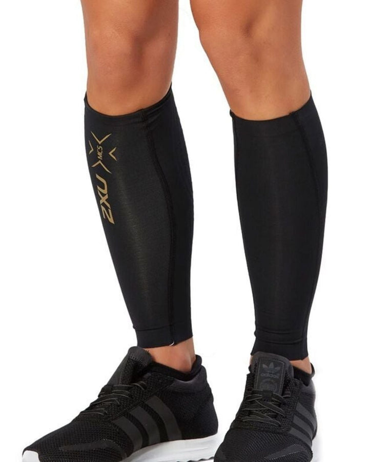 2xu Malaysia Light Speed Compression Calf Guards Black Gold Front