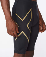 2xu Malaysia Light Speed Compression Shorts Black Gold Reflective Front Zoomed