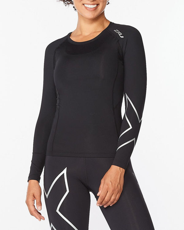 2xu Malaysia Womens Core Compression Long Sleeve Black Silver Reflective Front