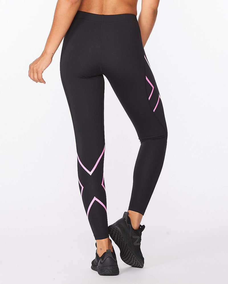 2xu Singapore Womens Core Compression Tights Black Fluro Pink Front Back