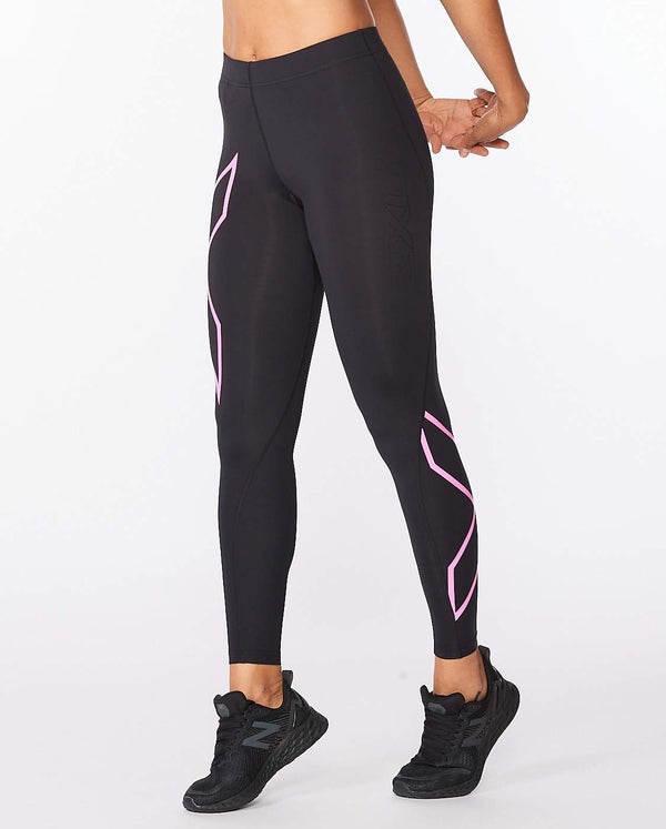 2xu Singapore Womens Core Compression Tights Black Fluro Pink Front Angled